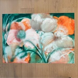 Original Floral Water Color-peach And Green-Sujun Mare-large Artwork